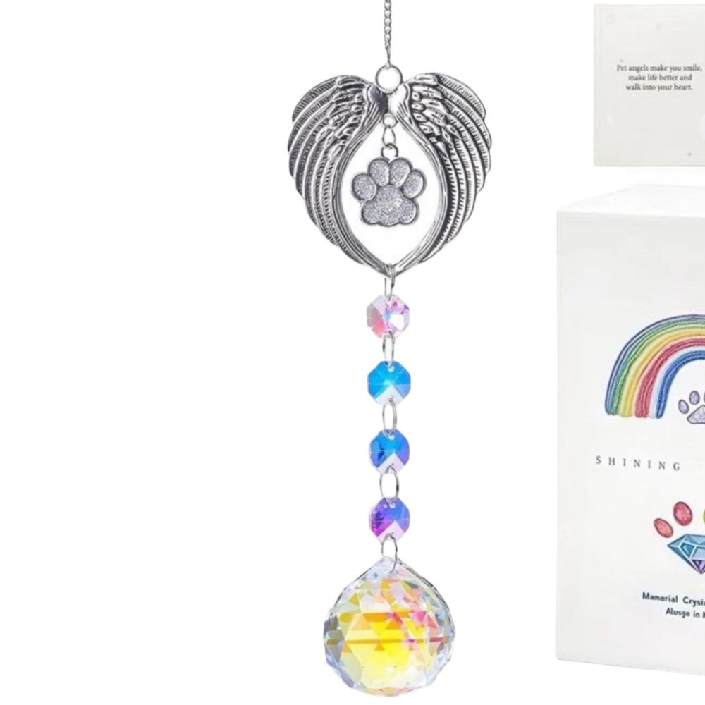 NIB Dog Pet Puppy Memorial Suncatcher - Paws in my heart - Over the Rainbow